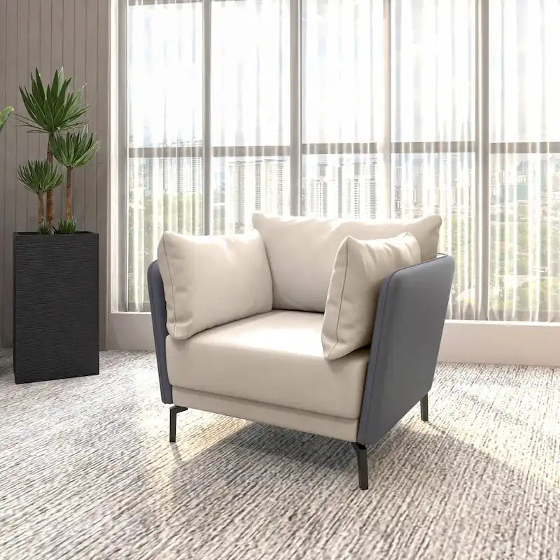 Modern Single-Seater Sofa in Upholstered PU Leather with Metal Legs for Living Room Accent Chair