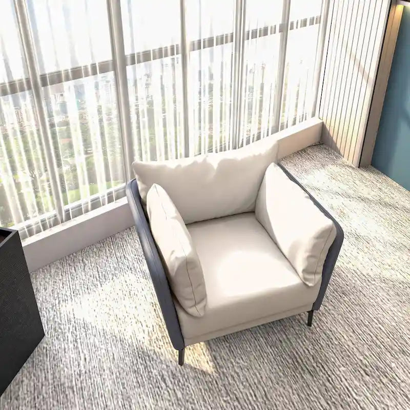 Modern Single-Seater Sofa in Upholstered PU Leather with Metal Legs for Living Room Accent Chair