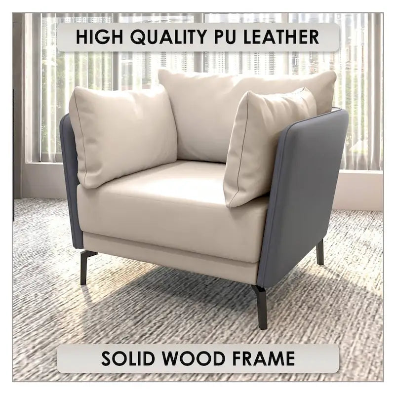 Modern Single-Seater Sofa in Upholstered PU Leather with Metal Legs for Living Room Accent Chair