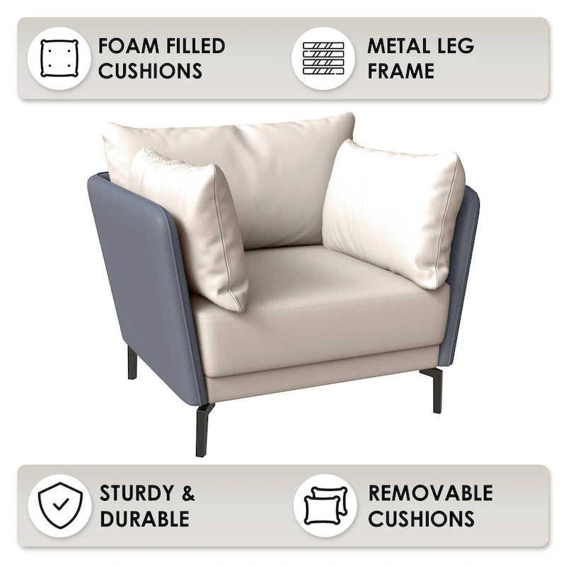 Modern Single-Seater Sofa in Upholstered PU Leather with Metal Legs for Living Room Accent Chair