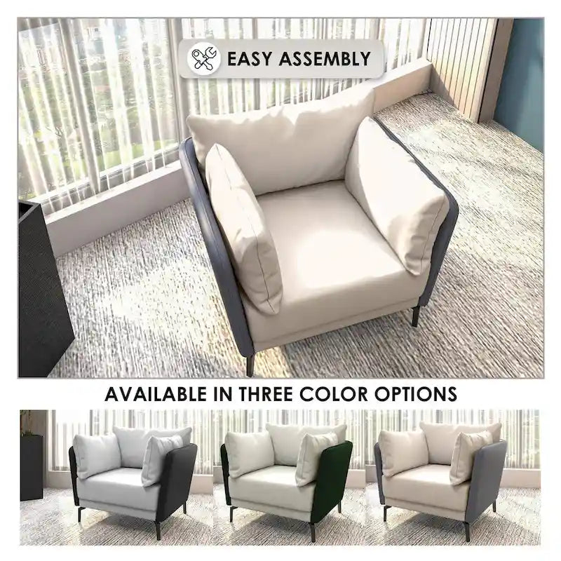 Modern Single-Seater Sofa in Upholstered PU Leather with Metal Legs for Living Room Accent Chair