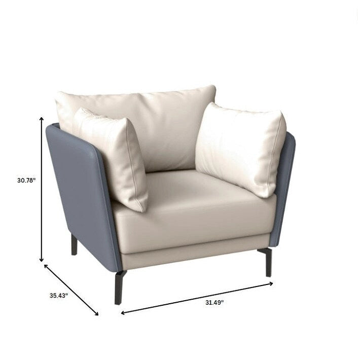 Modern Single-Seater Sofa in Upholstered PU Leather with Metal Legs for Living Room Accent Chair