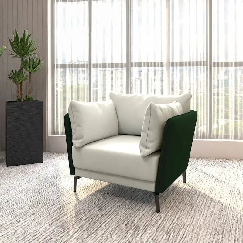 Modern Single-Seater Sofa in Upholstered PU Leather with Metal Legs for Living Room Accent Chair