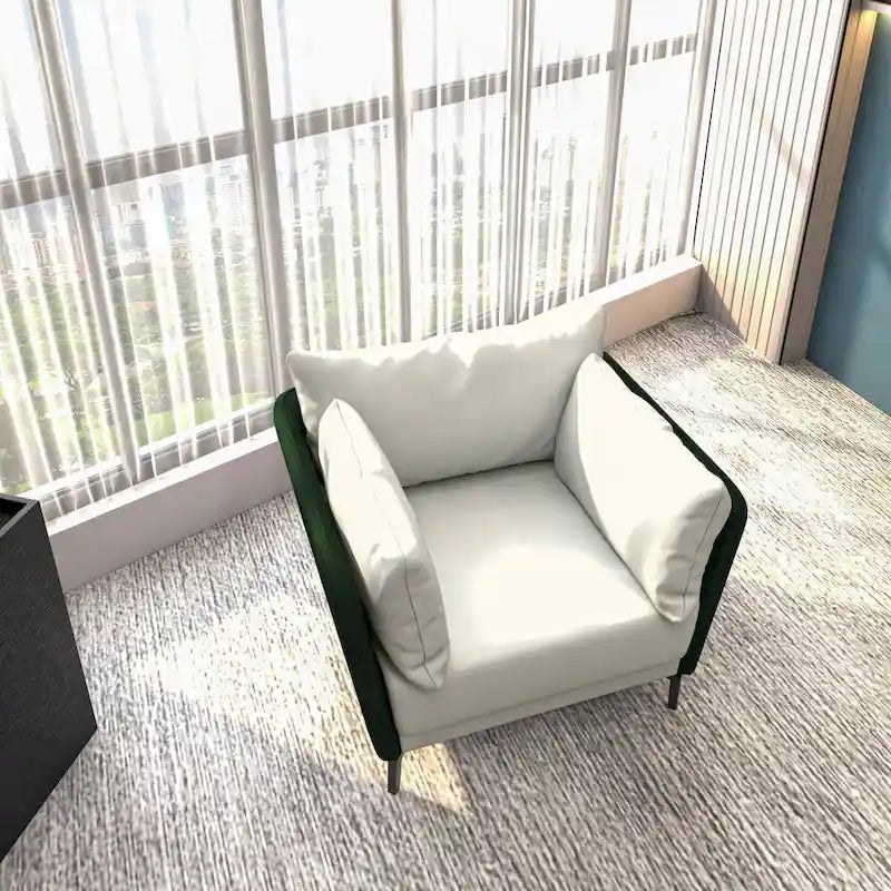 Modern Single-Seater Sofa in Upholstered PU Leather with Metal Legs for Living Room Accent Chair