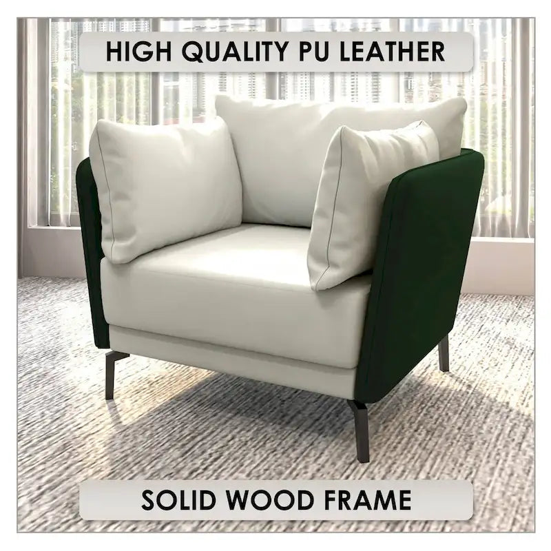 Modern Single-Seater Sofa in Upholstered PU Leather with Metal Legs for Living Room Accent Chair