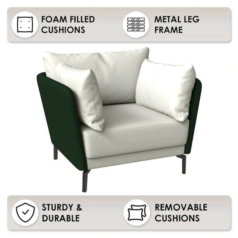 Modern Single-Seater Sofa in Upholstered PU Leather with Metal Legs for Living Room Accent Chair