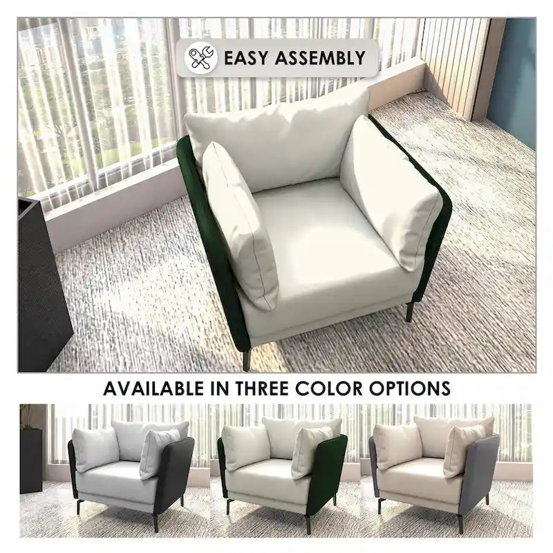 Modern Single-Seater Sofa in Upholstered PU Leather with Metal Legs for Living Room Accent Chair