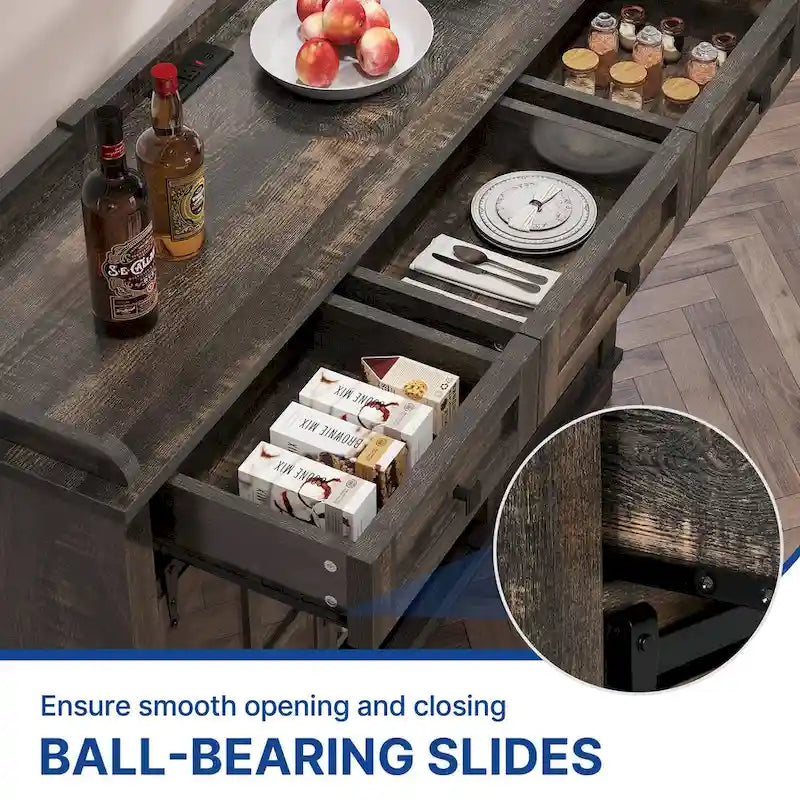 Farmhouse Sideboard Buffet with Wine Racks Storage Bar Cabinet with Drawers