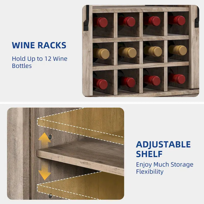 Farmhouse Sideboard Buffet with Wine Racks Storage Bar Cabinet with Drawers