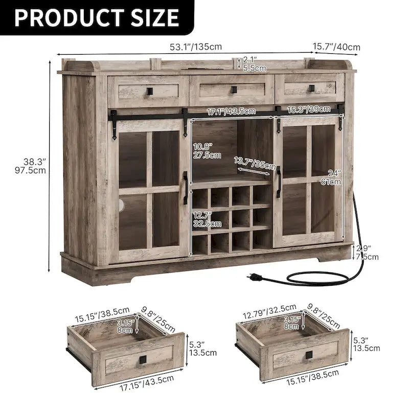 Farmhouse Sideboard Buffet with Wine Racks Storage Bar Cabinet with Drawers