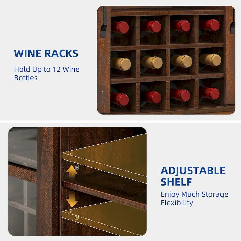 Farmhouse Sideboard Buffet with Wine Racks Storage Bar Cabinet with Drawers