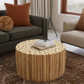 Round Natural Brown Solid Teak Wood Branch Bundle Coffee Table by