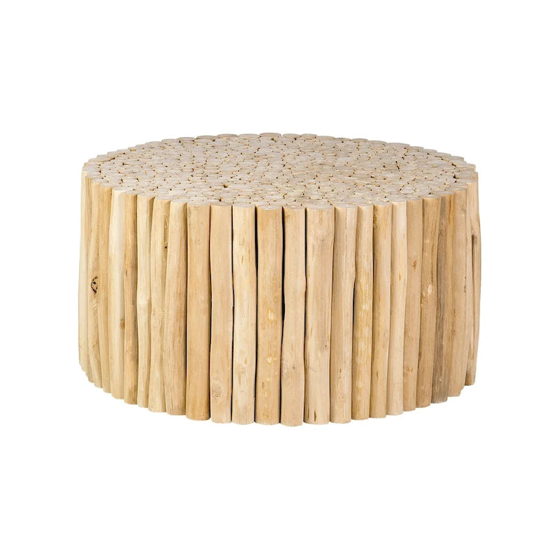Round Natural Brown Solid Teak Wood Branch Bundle Coffee Table by